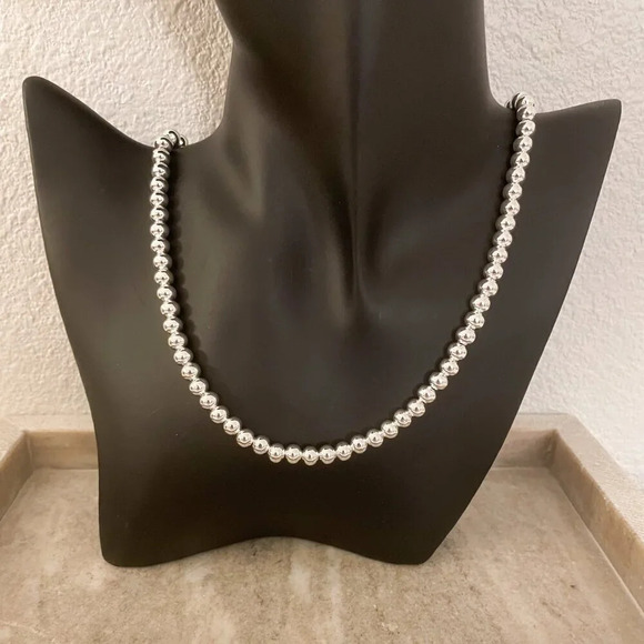 925 Sterling Silver Bead Necklace 6 MM Bead Necklace Ball Statement Necklace - Picture 5 of 5